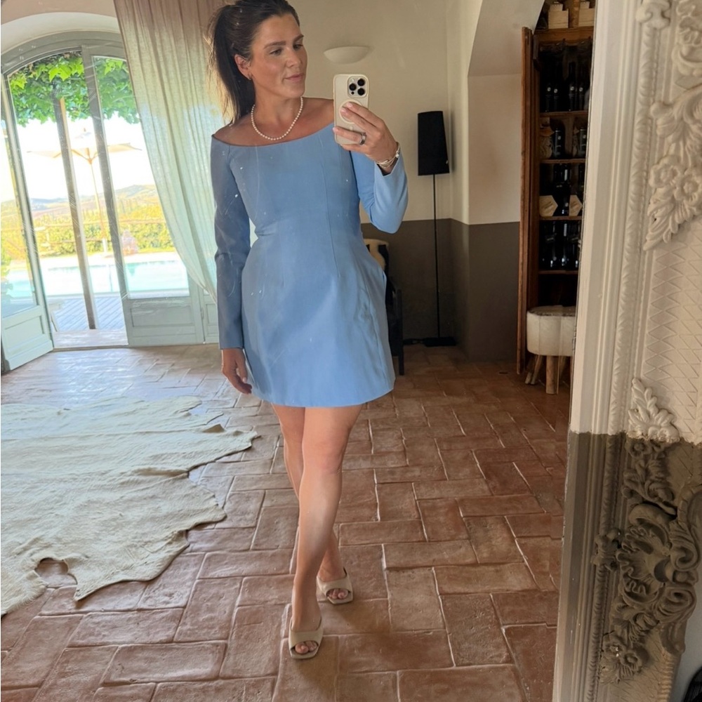 Tuckernuck Powder Blue Off-Shoulder Long-Sleeve Mini Dress